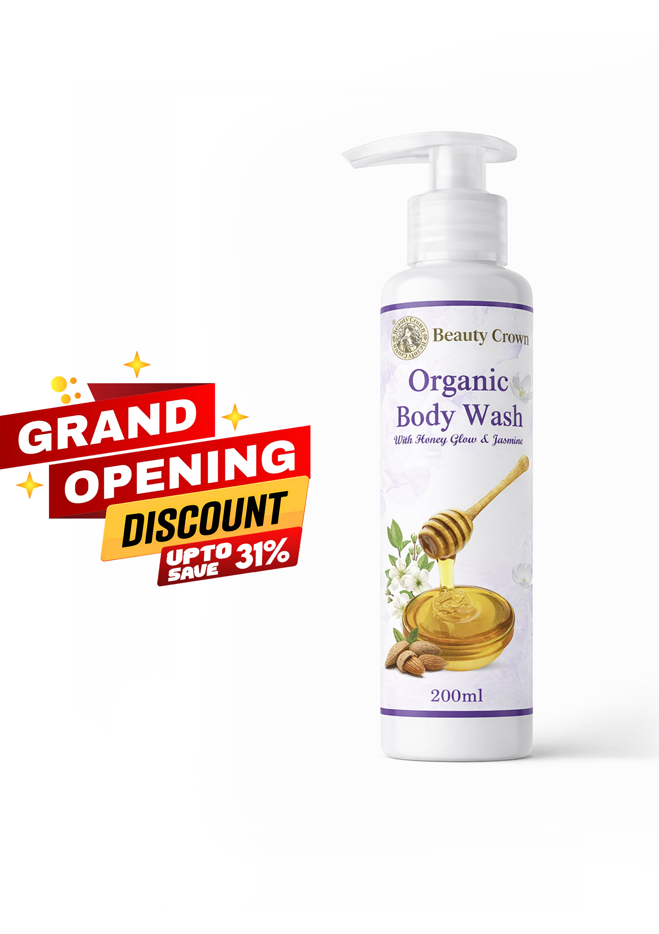 Beauty Crown Organic Body Wash – Honey Glow & Jasmine (200ml)